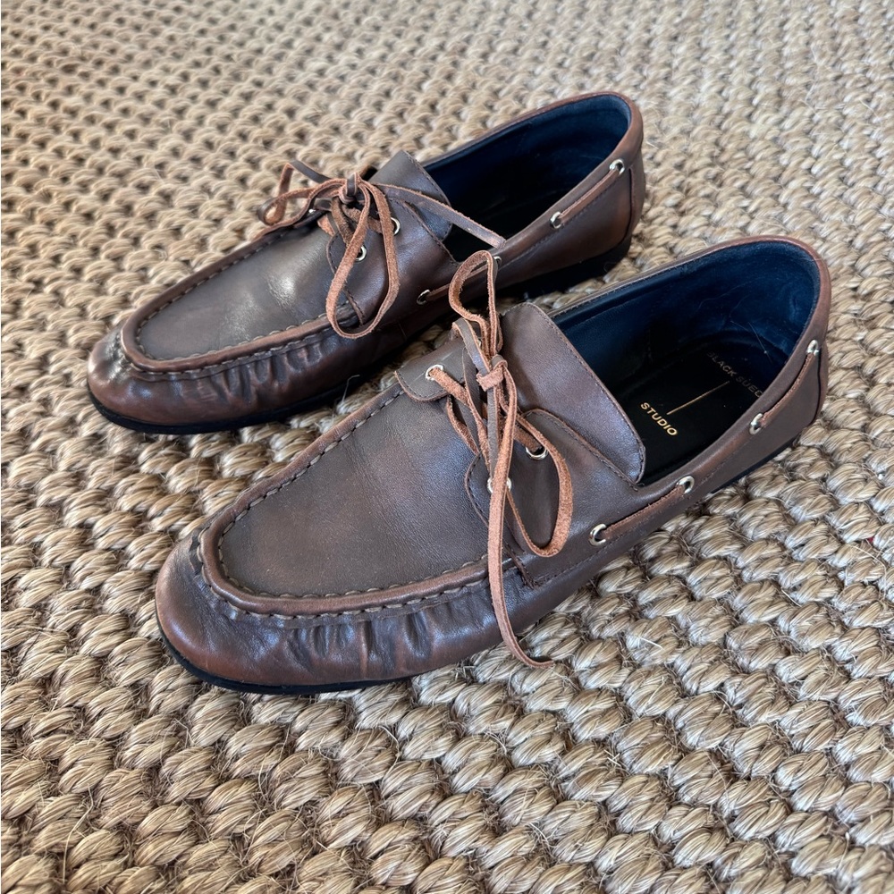 Black Suede Studio “Davy” Leather Boat Shoes Size 40